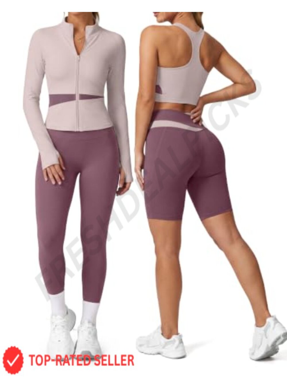 4 Piece Workout Set Jacket Sports Bra Leggings Shorts Gym Yoga Set